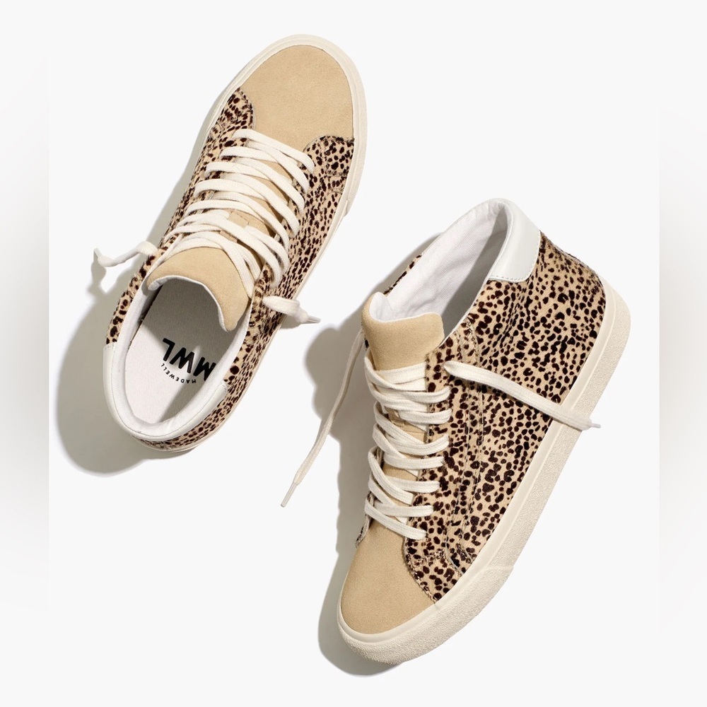 Madewell Sidewalk High-Top Sneakers in Spotted Calf Hair leopard print
